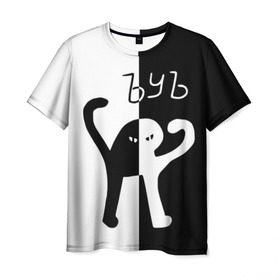 Мужская футболка 3D с принтом ЪУЪ (Black-White). в Кировске, 100% полиэфир | прямой крой, круглый вырез горловины, длина до линии бедер | cat | mem | memes | интернет приколы | кот | мем | мем кот | ъуъ | ъуъ съука
