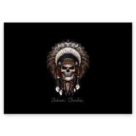 Поздравительная открытка с принтом Череп с роучем в Кировске, 100% бумага | плотность бумаги 280 г/м2, матовая, на обратной стороне линовка и место для марки
 | cherokee | culture | ethnic | feathers | indian | national | navajo | roach | skeleton | skull | traditional | индеец | культура | навахо | национальный | перья | роуч | скелет | традиционный | череп | чероки | этнический