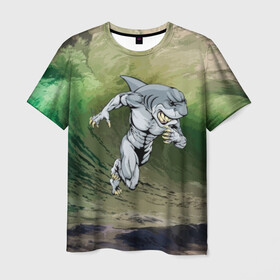 Мужская футболка 3D с принтом Great White в Кировске, 100% полиэфир | прямой крой, круглый вырез горловины, длина до линии бедер | brawn | element | fangs | foam | grin | jaw | ocean | run | shark | teeth | wave | акула | бег | волна | зубы | клыки | мускулы | океан | оскал | пена | стихия