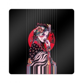 Магнит виниловый Квадрат с принтом Гейша в Кировске, полимерный материал с магнитным слоем | размер 9*9 см, закругленные углы | beauty | black | bright | character | cool | decorations | flowers | geisha | girl | hairstyle | japan | kimon | lines | red | stripes | woman | young | девушка | женщина | иероглиф | кимоно | красный | красотка | круто | линии | молодая | полосы 