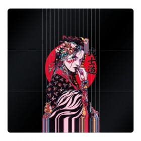 Магнитный плакат 3Х3 с принтом Гейша в Кировске, Полимерный материал с магнитным слоем | 9 деталей размером 9*9 см | beauty | black | bright | character | cool | decorations | flowers | geisha | girl | hairstyle | japan | kimon | lines | red | stripes | woman | young | девушка | женщина | иероглиф | кимоно | красный | красотка | круто | линии | молодая | полосы 