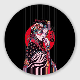 Коврик для мышки круглый с принтом Гейша в Кировске, резина и полиэстер | круглая форма, изображение наносится на всю лицевую часть | Тематика изображения на принте: beauty | black | bright | character | cool | decorations | flowers | geisha | girl | hairstyle | japan | kimon | lines | red | stripes | woman | young | девушка | женщина | иероглиф | кимоно | красный | красотка | круто | линии | молодая | полосы 