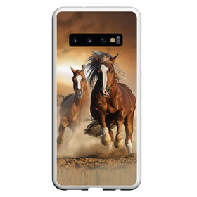 Чехол для Samsung Galaxy S10 с принтом Бегущие лошади в Кировске, Силикон | Область печати: задняя сторона чехла, без боковых панелей | animal | color | dust | hooves | horse | mane | mustang | muzzle | nature | sky | speed | грива | животное | конь | копыта | лошадь | мустанг | небо | окрас | природа | пыль | скакун | скорость