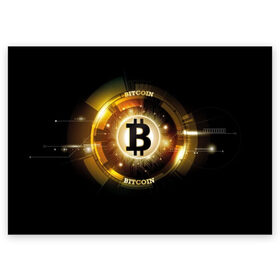 Поздравительная открытка с принтом Золотой биткоин в Кировске, 100% бумага | плотность бумаги 280 г/м2, матовая, на обратной стороне линовка и место для марки
 | bitcoin | black | business | coin | digital | electronic | emblem | future | golden | money | power | symbol | technology | web | yellow | бизнес | биткоин | будущее | валюта | веб | власть | деньги | желтый | жетон | золотой | криптовалюта | монета | сим