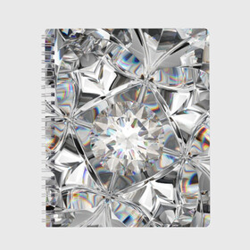 Тетрадь с принтом Бриллиантовый блеск в Кировске, 100% бумага | 48 листов, плотность листов — 60 г/м2, плотность картонной обложки — 250 г/м2. Листы скреплены сбоку удобной пружинной спиралью. Уголки страниц и обложки скругленные. Цвет линий — светло-серый
 | cut | diamond | gem | glitter | jewel | kaleidoscope | luxury | shine | sparkle | white | алмаз | белый | блеск | бриллиант | диамант | драгоценность | драгоценный камень | калейдоскоп | люкс | огранка | роскошь | сверкать | сияние