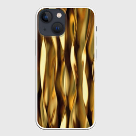 Чехол для iPhone 13 mini с принтом Золотые волны в Кировске,  |  | abstraction | cool | glitter | gold | lines | luxury | metal | ribbons | shine | texture | абстракция | блеск | волны | золото | круто | ленты | линии | металл | прикольно | роскошь | сиять | текстура