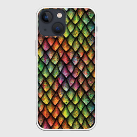 Чехол для iPhone 13 mini с принтом Чешуя дракона в Кировске,  |  | blue | bright | colorful | cool | dragon | green | iridescent | orange | pink | purple | rainbow | red | skin | snake | брызги | волшебный | дракон | зеленый | змея | кожа | красный | красочный | оранжевый | прикольный | радуга | радужный