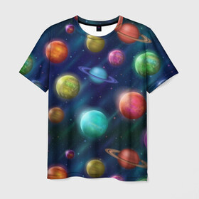 Мужская футболка 3D с принтом Планеты в Кировске, 100% полиэфир | прямой крой, круглый вырез горловины, длина до линии бедер | nasa | вселенная | галактика | звезды | космос | наса | планеты | сияние | скафандр