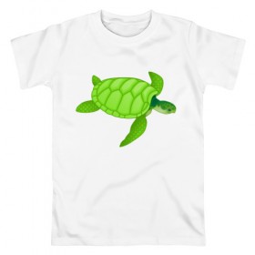 Мужская футболка хлопок с принтом Черепаха. в Кировске, 100% хлопок | прямой крой, круглый вырез горловины, длина до линии бедер, слегка спущенное плечо. | большая | живность | животные | зелёная | море | морская | природа | черепаха