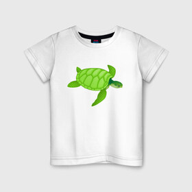 Детская футболка хлопок с принтом Черепаха. в Кировске, 100% хлопок | круглый вырез горловины, полуприлегающий силуэт, длина до линии бедер | Тематика изображения на принте: большая | живность | животные | зелёная | море | морская | природа | черепаха