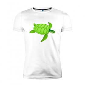 Мужская футболка премиум с принтом Черепаха. в Кировске, 92% хлопок, 8% лайкра | приталенный силуэт, круглый вырез ворота, длина до линии бедра, короткий рукав | Тематика изображения на принте: большая | живность | животные | зелёная | море | морская | природа | черепаха