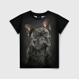 Детская футболка 3D с принтом Французский бульдог в Кировске, 100% гипоаллергенный полиэфир | прямой крой, круглый вырез горловины, длина до линии бедер, чуть спущенное плечо, ткань немного тянется | Тематика изображения на принте: animal | background | beast | black | breed | bulldog | cool | cute | dog | ears | french | jaw | look | muzzle | portrait | wool | бульдог | взгляд | животное | зверь | милый | пёс | порода | портрет | прикольно | псина | собака | уши | фон | фра