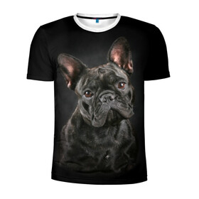 Мужская футболка 3D спортивная с принтом Французский бульдог в Кировске, 100% полиэстер с улучшенными характеристиками | приталенный силуэт, круглая горловина, широкие плечи, сужается к линии бедра | Тематика изображения на принте: animal | background | beast | black | breed | bulldog | cool | cute | dog | ears | french | jaw | look | muzzle | portrait | wool | бульдог | взгляд | животное | зверь | милый | пёс | порода | портрет | прикольно | псина | собака | уши | фон | фра
