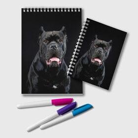 Блокнот с принтом Черный кан - корсо в Кировске, 100% бумага | 48 листов, плотность листов — 60 г/м2, плотность картонной обложки — 250 г/м2. Листы скреплены удобной пружинной спиралью. Цвет линий — светло-серый
 | animal | background | beast | black | breed | can   corso | cool | cute | dog | ears | fangs | jaw | look | muzzle | portrait | tongue | wool | взгляд | животное | зверь | кан   корсо | клыки | милый | пёс | порода | портрет | прикольно | псина | 