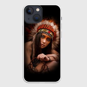 Чехол для iPhone 13 mini с принтом Индейская девушка в Кировске,  |  | american | beauty | body | costume | dark | ethnic | face | girl | hair | look | national | nature | race | shaman | взгляд | волосы | девушка | женщина | индейский | индейцы | кор | костюм | краснокожий | красный | красота | лицо | ловец снов | макияж | 