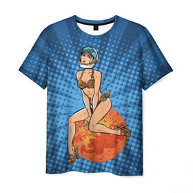Мужская футболка 3D с принтом Пин - ап девушка ретро в Кировске, 100% полиэфир | прямой крой, круглый вырез горловины, длина до линии бедер | 