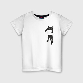 Детская футболка хлопок с принтом Кися в кармане в Кировске, 100% хлопок | круглый вырез горловины, полуприлегающий силуэт, длина до линии бедер | Тематика изображения на принте: cat | арт | животные | карман | кися | кот | кот в кармане | котенок | коты | кошка