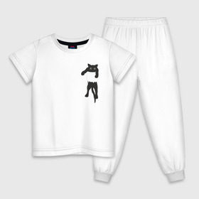 Детская пижама хлопок с принтом Кися в кармане в Кировске, 100% хлопок |  брюки и футболка прямого кроя, без карманов, на брюках мягкая резинка на поясе и по низу штанин
 | cat | арт | животные | карман | кися | кот | кот в кармане | котенок | коты | кошка