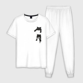 Мужская пижама хлопок с принтом Кися в кармане в Кировске, 100% хлопок | брюки и футболка прямого кроя, без карманов, на брюках мягкая резинка на поясе и по низу штанин
 | cat | арт | животные | карман | кися | кот | кот в кармане | котенок | коты | кошка