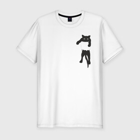 Мужская футболка хлопок Slim с принтом Кися в кармане в Кировске, 92% хлопок, 8% лайкра | приталенный силуэт, круглый вырез ворота, длина до линии бедра, короткий рукав | cat | арт | животные | карман | кися | кот | кот в кармане | котенок | коты | кошка