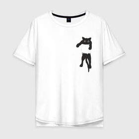 Мужская футболка хлопок Oversize с принтом Кися в кармане в Кировске, 100% хлопок | свободный крой, круглый ворот, “спинка” длиннее передней части | Тематика изображения на принте: cat | арт | животные | карман | кися | кот | кот в кармане | котенок | коты | кошка