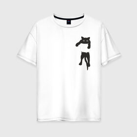 Женская футболка хлопок Oversize с принтом Кися в кармане в Кировске, 100% хлопок | свободный крой, круглый ворот, спущенный рукав, длина до линии бедер
 | cat | арт | животные | карман | кися | кот | кот в кармане | котенок | коты | кошка