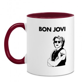 Кружка двухцветная с принтом Bon Jovi в Кировске, керамика | объем — 330 мл, диаметр — 80 мм. Цветная ручка и кайма сверху, в некоторых цветах — вся внутренняя часть | bon jovi | альбом | арена | бон | бон джови | глэм | группа | джови | джон | метал | музыка | надпись | песни | поп | попрок | рок | рокер | смайл | солист | софт | стена | хард | хеви | хевиметал