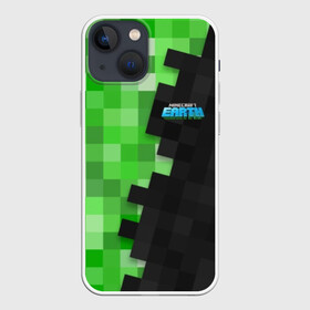 Чехол для iPhone 13 mini с принтом Minecraft EARTH в Кировске,  |  | Тематика изображения на принте: craft | creeper | earth | game | green | logo | mine | minecraft | mobile | online | world | зеленый | земля | зомби | игра | крипер | лого | майкрафт | майнкрафт | мир | мобайл | онлайн | планета | синий | текстура