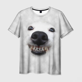 Мужская футболка 3D с принтом Собака - улыбака в Кировске, 100% полиэфир | прямой крой, круглый вырез горловины, длина до линии бедер | животные | зубы | мордочка | пес | прикол | смешная | собака | улыбака | улыбка | щенок | юмор