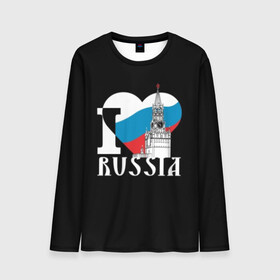Мужской лонгслив 3D с принтом Я люблю Россию в Кировске, 100% полиэстер | длинные рукава, круглый вырез горловины, полуприлегающий силуэт | Тематика изображения на принте: black | blue | clock | flag | heart | homeland | kremlin | moscow | patriot | patriotism | red | red square | russia | slogan | text | tower | white | башня | белый | красная площадь | красный | кремль | лозунг | москва | патриот | патриотизм | родина | р