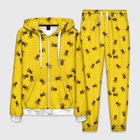 Мужской костюм 3D с принтом Пчелы в сотах в Кировске, 100% полиэстер | Манжеты и пояс оформлены тканевой резинкой, двухслойный капюшон со шнурком для регулировки, карманы спереди | Тематика изображения на принте: bee | beehive | brown | bug | honey | honeycomb | insect | toiler | yellow | букашка | желтый | коричневый | мёд | насекомое | пчела | соты | труженик | улей