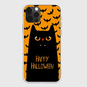 Чехол для iPhone 12 Pro Max с принтом Happy Halloween в Кировске, Силикон |  | autumn | bat | black | cat | eyes | fangs | halloween | holiday | horror | horrors | mouse | yellow | глаза | желтый | жуть | клыки | кот | летучая | мышь | осень | праздник | ужасы | хэллоуин | черный