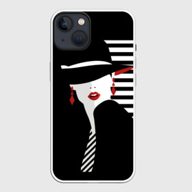 Чехол для iPhone 13 с принтом Fashion в Кировске,  |  | abstraction | black | clothes | ear | face | fashion | girl | gray | hat | makeup | motto | red | slogan | stripes | style | tie | white | woman | young | абстракция | белый | галстук | девиз | девушка | женщина | красный | лицо | макияж | мода | молодая 