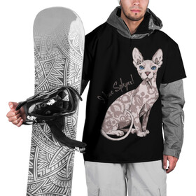 Накидка на куртку 3D с принтом I Love Sphynx! в Кировске, 100% полиэстер |  | breed | cat | eyes | kitty | look | muzzle | paws | sphinx | tail | взгляд | глаза | киса | котик | котэ | кошка | лапы | любовь | порода | сфинкс | хвост