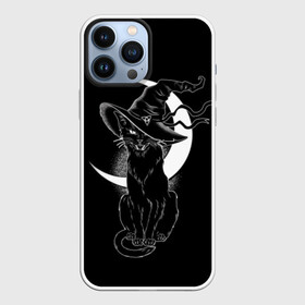 Чехол для iPhone 13 Pro Max с принтом Кошка колдунья в Кировске,  |  | black | cat | cl | crescent | fangs | halloween | hat | holiday | hunter | kitty | magic | month | moon | mystic | night | predator | white | witch | белый | ведьма | киса | клыки | когти | колдовство | кот | котэ | кошка | луна | магия | месяц | мистика 