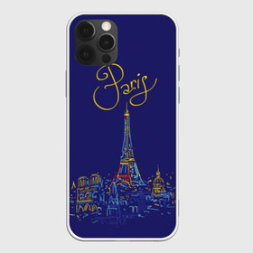 Чехол для iPhone 12 Pro Max с принтом Париж в Кировске, Силикон |  | Тематика изображения на принте: blue | drawing | eiffel tower | france | paris | romance | yellow | желтый | париж | рисунок | романтика | синий | франция | эйфелева башня