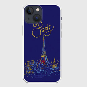 Чехол для iPhone 13 mini с принтом Париж в Кировске,  |  | blue | drawing | eiffel tower | france | paris | romance | yellow | желтый | париж | рисунок | романтика | синий | франция | эйфелева башня
