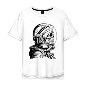Мужская футболка хлопок Oversize с принтом Скелет астронавт в Кировске, 100% хлопок | свободный крой, круглый ворот, “спинка” длиннее передней части | арт | астронавт | космос | линии | скафандр | скелет | скетч | черно белый