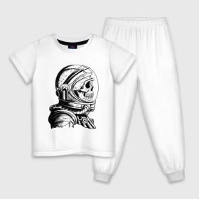 Детская пижама хлопок с принтом Скелет астронавт в Кировске, 100% хлопок |  брюки и футболка прямого кроя, без карманов, на брюках мягкая резинка на поясе и по низу штанин
 | арт | астронавт | космос | линии | скафандр | скелет | скетч | черно белый