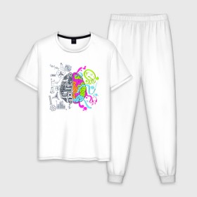 Мужская пижама хлопок с принтом Полушария мозга в Кировске, 100% хлопок | брюки и футболка прямого кроя, без карманов, на брюках мягкая резинка на поясе и по низу штанин
 | 