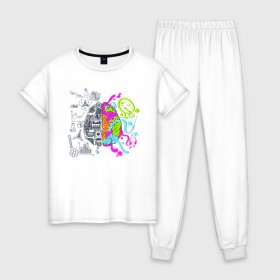 Женская пижама хлопок с принтом Полушария мозга в Кировске, 100% хлопок | брюки и футболка прямого кроя, без карманов, на брюках мягкая резинка на поясе и по низу штанин | 