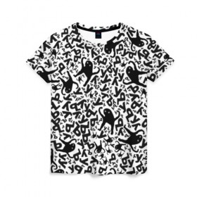Женская футболка 3D с принтом ЪУЪ в Кировске, 100% полиэфир ( синтетическое хлопкоподобное полотно) | прямой крой, круглый вырез горловины, длина до линии бедер | белый | буквы | кот | кошка | мем | паттерн | узор | уъу | черный