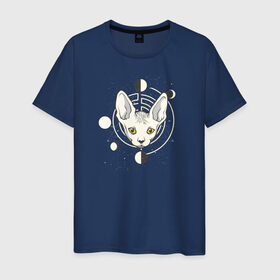 Мужская футболка хлопок с принтом Кот с Лунами в Кировске, 100% хлопок | прямой крой, круглый вырез горловины, длина до линии бедер, слегка спущенное плечо. | астрология | астрономия | космос | кот | котики | коты | луна | луны | сфинкс