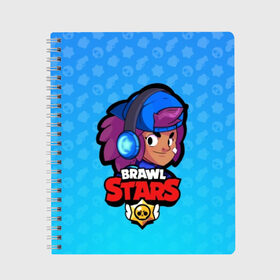 Тетрадь с принтом Shelly - BRAWL STARS в Кировске, 100% бумага | 48 листов, плотность листов — 60 г/м2, плотность картонной обложки — 250 г/м2. Листы скреплены сбоку удобной пружинной спиралью. Уголки страниц и обложки скругленные. Цвет линий — светло-серый
 | Тематика изображения на принте: brawl | bull | colt | crow | el primo | game | games | leon | moba | online | penny | poco | shelly | spike | star | stars | wanted | брав | бравл | браво | звезда | звезды | игра | игры | онлайн | старс