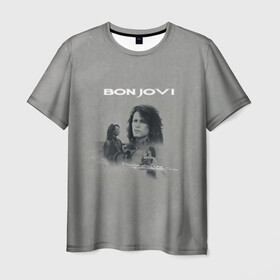 Мужская футболка 3D с принтом Bon Jovi в Кировске, 100% полиэфир | прямой крой, круглый вырез горловины, длина до линии бедер | bon jovi | альбом | арена | бон | бон джови | глэм | группа | джови | джон | метал | музыка | надпись | песни | поп | попрок | рок | рокер | смайл | солист | софт | стена | хард | хеви | хевиметал