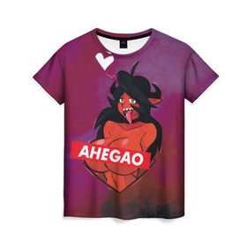 Женская футболка 3D с принтом Demon Ahegao в Кировске, 100% полиэфир ( синтетическое хлопкоподобное полотно) | прямой крой, круглый вырез горловины, длина до линии бедер | ahegao | anime | kawaii | manga | аниме | ахегао | кавай | манга