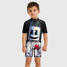 Детский купальный костюм 3D с принтом M в Кировске, Полиэстер 85%, Спандекс 15% | застежка на молнии на спине | fortnite | joytime | marshmallow | marshmello | маршмелло | маршмеллоу | фортнайт