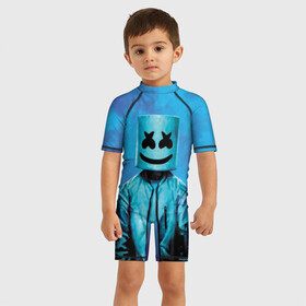 Детский купальный костюм 3D с принтом Marshmello в Кировске, Полиэстер 85%, Спандекс 15% | застежка на молнии на спине | fortnite | joytime | marshmallow | marshmello | маршмелло | маршмеллоу | фортнайт