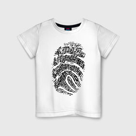 Детская футболка хлопок с принтом Музыкальный отпечаток в Кировске, 100% хлопок | круглый вырез горловины, полуприлегающий силуэт, длина до линии бедер | музыка | музыкальный отпечаток | ноты | отпечаток