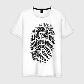 Мужская футболка хлопок с принтом Музыкальный отпечаток в Кировске, 100% хлопок | прямой крой, круглый вырез горловины, длина до линии бедер, слегка спущенное плечо. | Тематика изображения на принте: музыка | музыкальный отпечаток | ноты | отпечаток